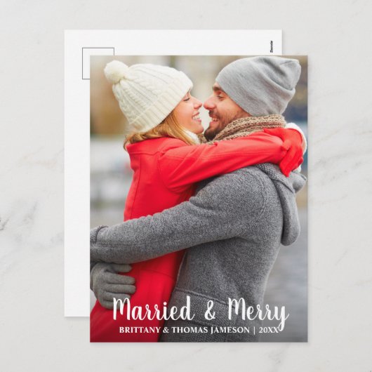 Getrouwd & Blij Pasgetrouwd Fotokaart Feestdagenkaart (Voorkant / Achterkant)