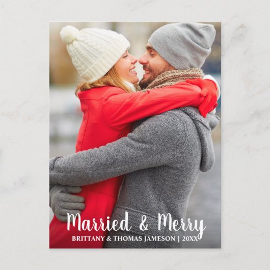 Getrouwd & Blij Pasgetrouwd Fotokaart Feestdagenkaart (Voorkant)