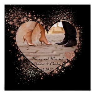 Getrouwd & Blij Roze Gouden Twinkelende Lichtjes F Perfect Poster