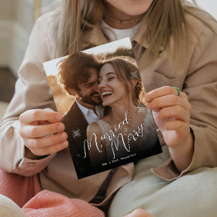 Getrouwd & Blij Sneeuwvlok Kerst Foto Print Afdruk