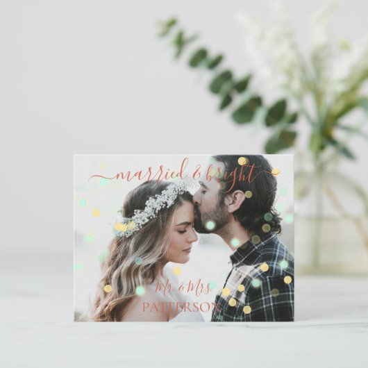 Getrouwd & Bright Kundenspezifische Punkte Foto Feestdagenkaart (Staand voorkant)