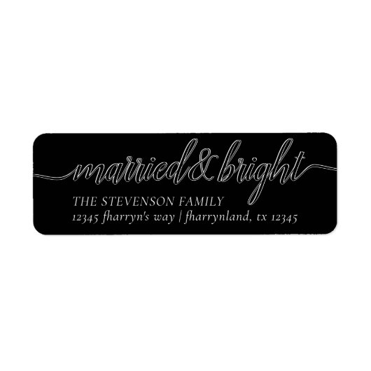 Getrouwd Bright | Modern zwart scriptadres Etiket (Voorkant)