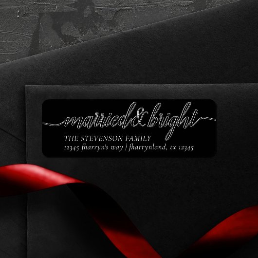 Getrouwd Bright | Modern zwart scriptadres Etiket