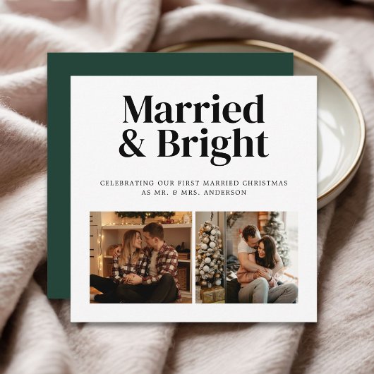 Getrouwd & Bright Nelwywed Eerste Kerstmis 2 Foto Feestdagenkaart