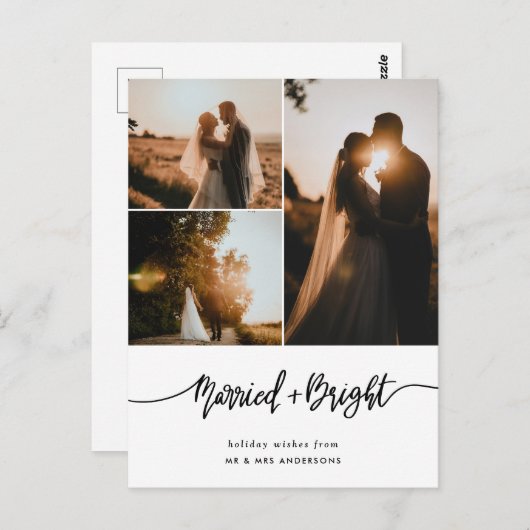 Getrouwd & Bright Script Paar Fotovakantie Briefkaart (Voorkant / Achterkant)