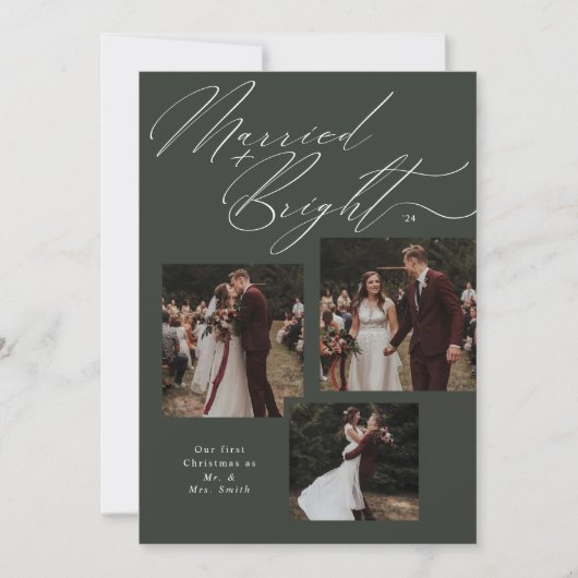 Getrouwd & Bright Script Typografie Kerstfoto Feestdagenkaart (Voorkant)