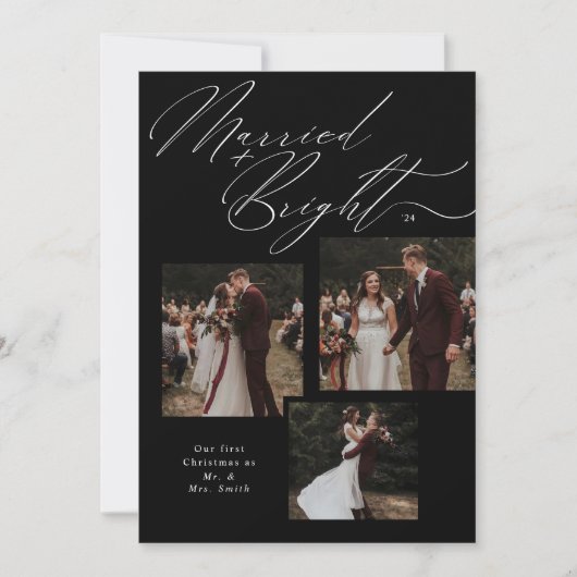 Getrouwd & Bright Script Typografie Kerstfoto Feestdagenkaart (Voorkant)