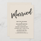 "Getrouwd" Casual Script Typografie Cream Receptie Kaart (Voorkant / Achterkant)