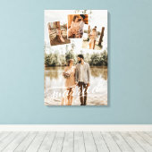 Getrouwd Collage met Kronkelende Letter Wedding Fo Canvas Afdruk (Insitu (Houten vloer))