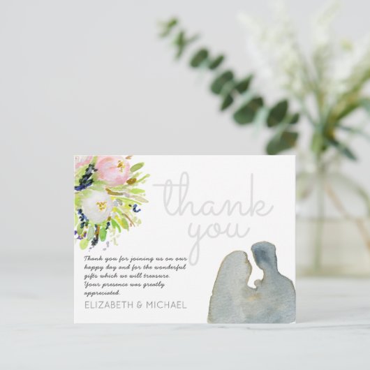 Getrouwd Dank Je Wel Waterverf Bloemen Briefkaart (Staand voorkant)