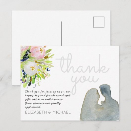 Getrouwd Dank Je Wel Waterverf Bloemen Briefkaart (Voorkant / Achterkant)