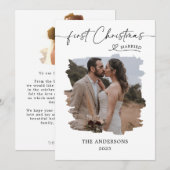 Getrouwd eerste kerst geborsteld foto bruiloft bedankkaart (Voorkant / Achterkant)