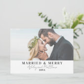 Getrouwd En Blij Pasgetrouwd Kerst Foto Feestdagenkaart (Staand voorkant)