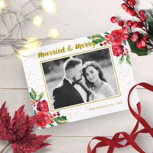 Getrouwd En Blij Winterbloemen Kerst Foto Briefkaart
