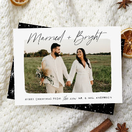 Getrouwd en Bright Black Script Foto Feestdagenkaart