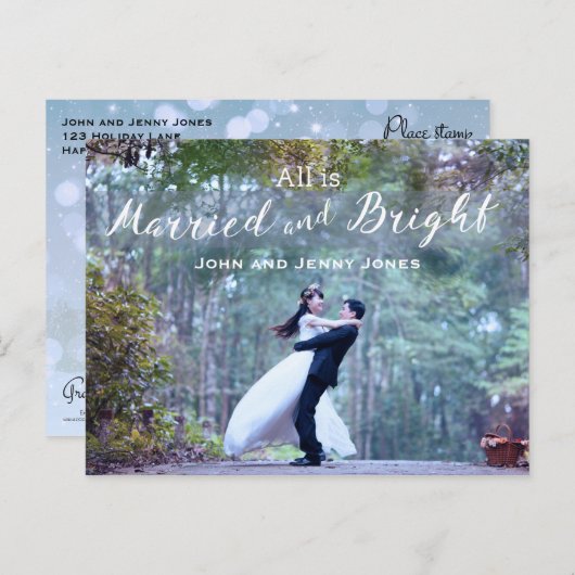 Getrouwd en Bright Pas getrouwd Eerste Kerstmis Feestdagenkaart (Voorkant / Achterkant)