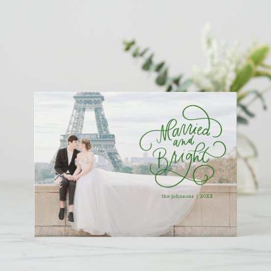 Getrouwd en Bright Pas getrouwd Flat Holiday Kaart (Staand voorkant)