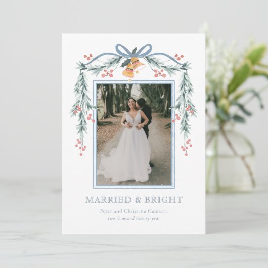 Getrouwd en Bright Pas getrouwd Kerstkaart (Staand voorkant)