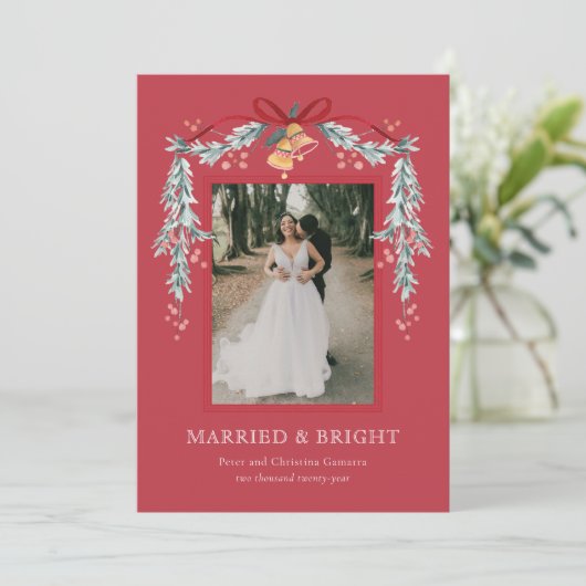 Getrouwd en Bright Pas getrouwd Kerstkaart (Staand voorkant)