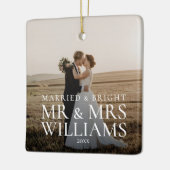 Getrouwd en Bright Pas getrouwd trouwfoto Keramisch Ornament (Links)