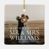 Getrouwd en Bright Pas getrouwd trouwfoto Keramisch Ornament (Achterkant)