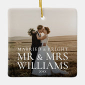 Getrouwd en Bright Pas getrouwd trouwfoto Keramisch Ornament (Voorkant)