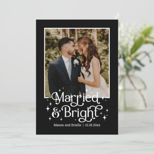 Getrouwd en Bright Pas getrouwd Vakantie Fotokaart Feestdagenkaart (Staand voorkant)