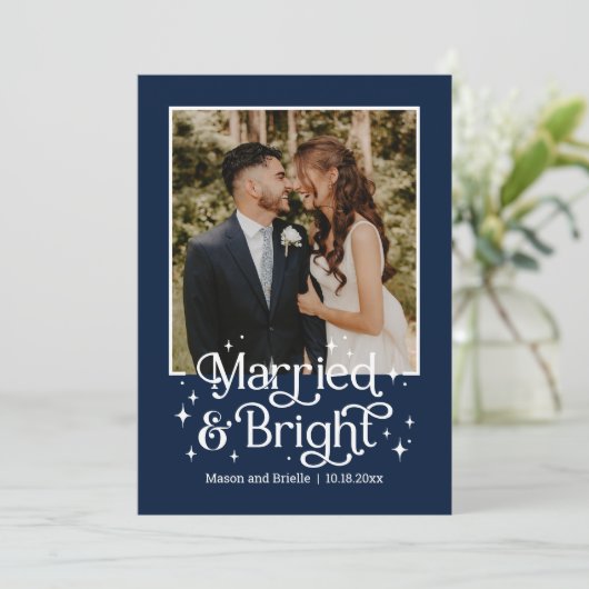 Getrouwd en Bright Pas getrouwd Vakantie Fotokaart Feestdagenkaart (Staand voorkant)