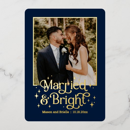 Getrouwd en Bright REAL FOLIE Pas getrouwd Vakanti Folie Feestdagenkaart (Voorkant)