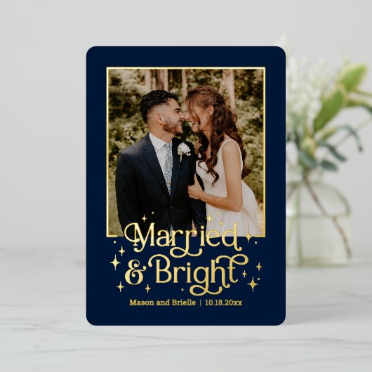 Getrouwd en Bright REAL FOLIE Pas getrouwd Vakanti Folie Feestdagenkaart (Staand Voorkant)