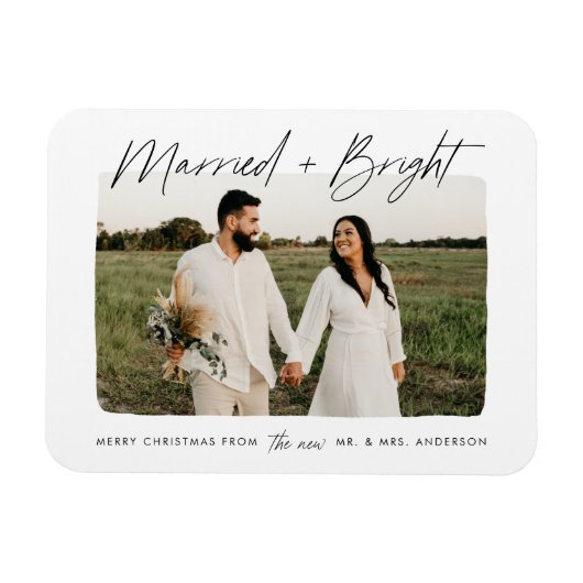 Getrouwd en Bright Script Foto Magneet (Horizontaal)