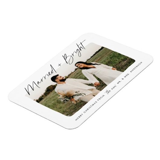 Getrouwd en Bright Script Foto Magneet (Linkerzijde)