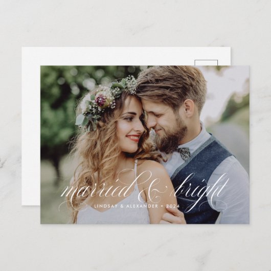 Getrouwd en Bright Script Pas getrouwd Vakantie Briefkaart (Voorkant / Achterkant)