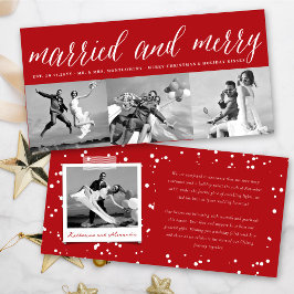 Getrouwd En Gelukkig 3 Foto Collage Eenvoudige Bru Feestdagenkaart