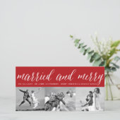 Getrouwd En Gelukkig 3 Foto Collage Eenvoudige Bru Feestdagenkaart (Staand voorkant)