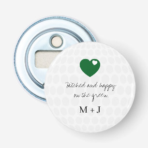 'Getrouwd en Gelukkig op het Groen' Golfhuwelijk Button Flesopener