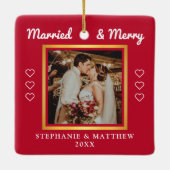 Getrouwd en gevriesd huwelijk Foto Modern Red Cera Keramisch Ornament (Achterkant)