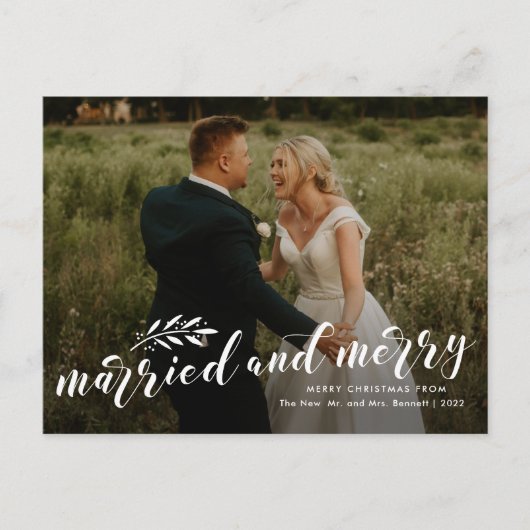 Getrouwd en gevriesdroogd bruiloft foto Kerstmis Feestdagenkaart (Voorkant)