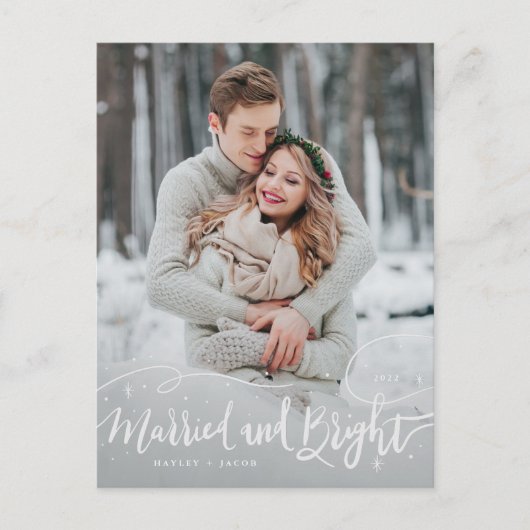 Getrouwd en helder 2 foto Typografie Weddenschap Feestdagenkaart (Voorkant)