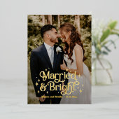 Getrouwd en helder ECHT FOIL Nieuwgetrouwd Kerstka Folie Feestdagenkaart (Staand Voorkant)