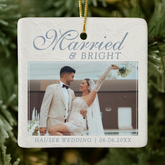 Getrouwd en Helder Foto Aandenken Bruiloft Keramisch Ornament