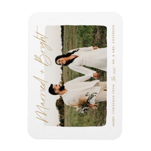 Getrouwd en helder gouden script foto magneet (Verticaal)
