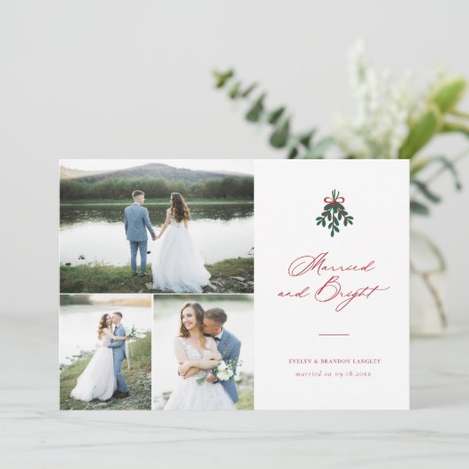 Getrouwd en Helder Kerstmis Multi-Photo Holiday Feestdagenkaart (Staand voorkant)