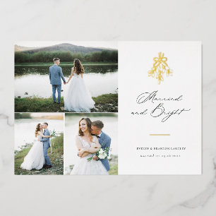 Getrouwd en Helder Kerstmis Multi-Photo Holiday Folie Feestdagenkaart