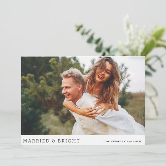 Getrouwd en Helder Minimale Foto Feestdagenkaart (Staand voorkant)