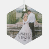 Getrouwd en helder minimalistische moderne trouwfo glas ornament (Voorkant)