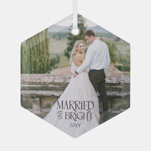 Getrouwd en helder minimalistische moderne trouwfo glas ornament (Voorkant)