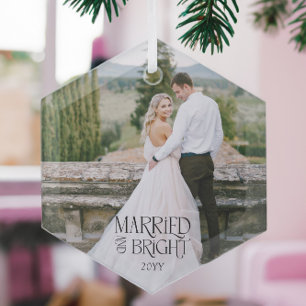 Getrouwd en helder minimalistische moderne trouwfo glas ornament