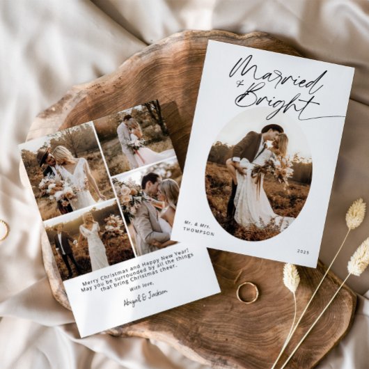 Getrouwd en helder Modern Elegant Kerstscript Feestdagenkaart