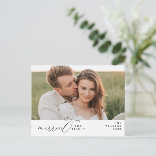 Getrouwd en helder, Modern Script Photo Holiday Briefkaart (Staand voorkant)